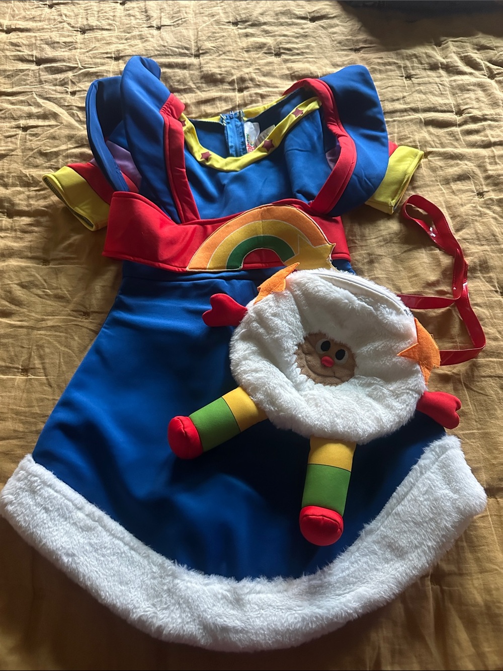 Women Rainbow Brite Dress Halloween Costume with Plush Accessory